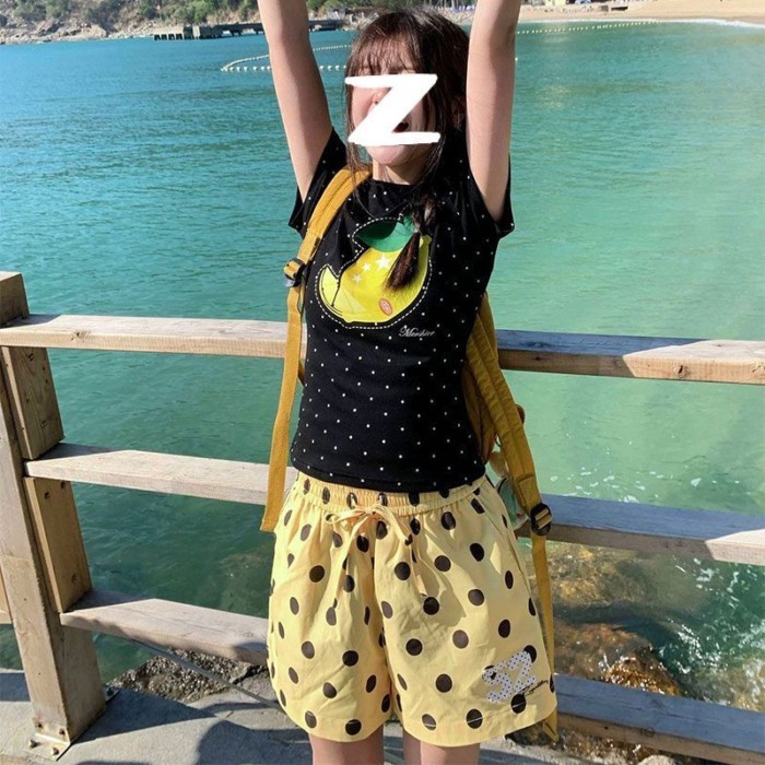 American Style Shorts Summer Letter Internet Celebrity Printed Popular Polka Dot Short Style