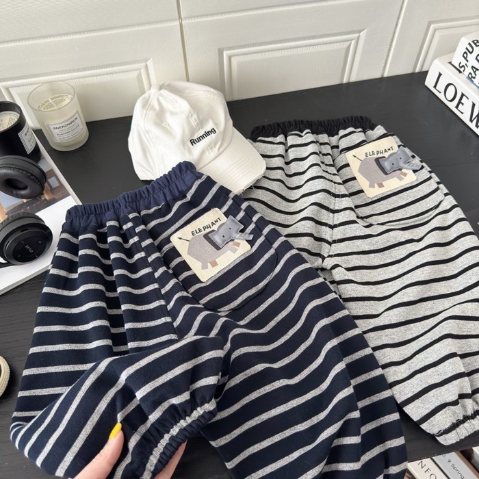 Children's Striped Sweatpants Season New Boys Korean Cartoon Casual Trousers Baby Loose Leggings
