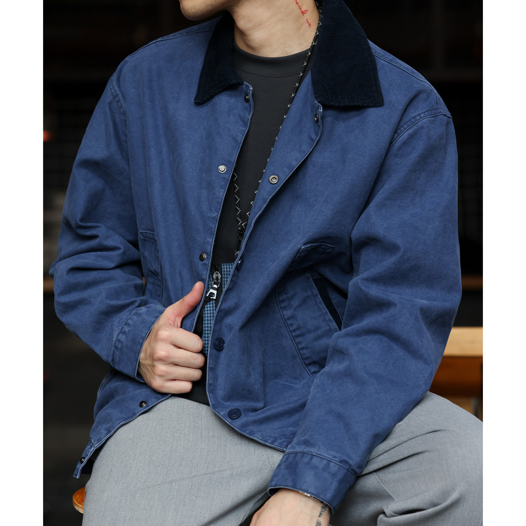 Wuluwear American Heavy Ve áo Bane Style Áo khoác nam 310g Magic Blue Canvas Tough Guy Hunter Jacket