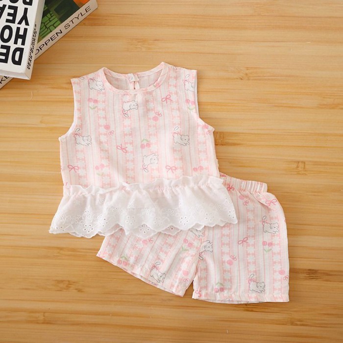 Floral Thin Baby Girl's Clothing Children's Vest Shorts Sleeveless Suit Two-piece Set
