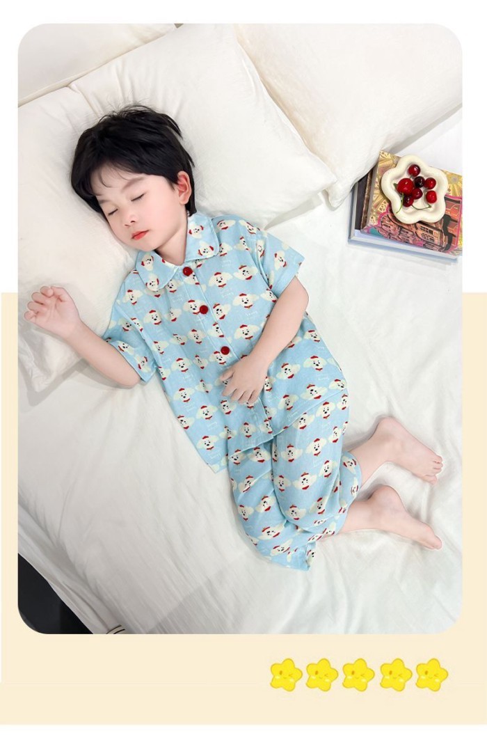 Boys Pajamas Summer Thin Baby Cotton Yarn Suit New Style Boy Air Conditioning Suit Children's