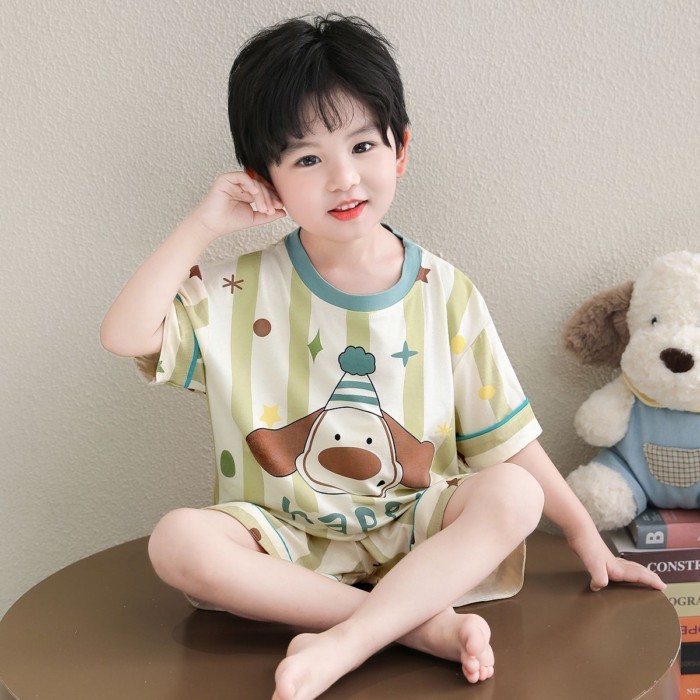 Children's Pajamas Boys Summer Short Sleeve Shorts Modal Home Clothes Thin Pajamas Cartoon Ba