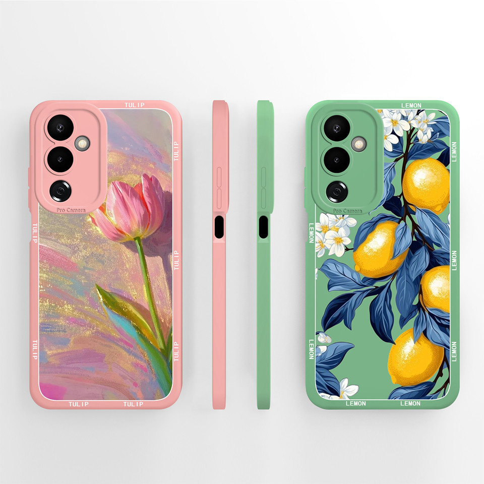 Vỏ Cho Tecno Pova 4 4Pro Brilliant Tulip Lemon Bền Chống Trơn Trượt Bảo Vệ Nhẹ Vuông Silicon Mềm Cho