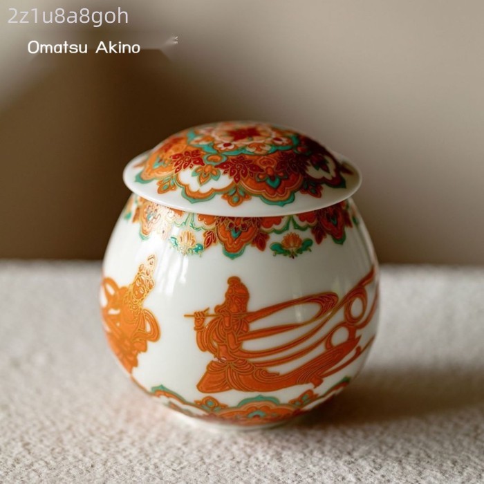 [Siêu Sale] Hũ đựng trà gốm sứ Dunhuang kiểu Trung Quốc Ino Kiyosong, họa tiết Apsara bay, phong cá