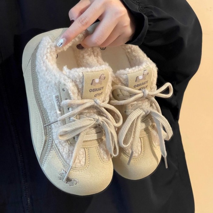 Ugly Niche Plus Velvet Moral Training Shoes Women's Warm Thick-soled Versatile Casual Cotton