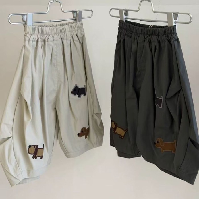 Boys Summer Thin Cropped Trousers For Small And Medium-sized Children With Cartoon Embroidery