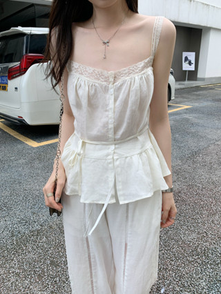  94239 Áo yếm không tay khâu ren ngọt ngào eo hẹp 