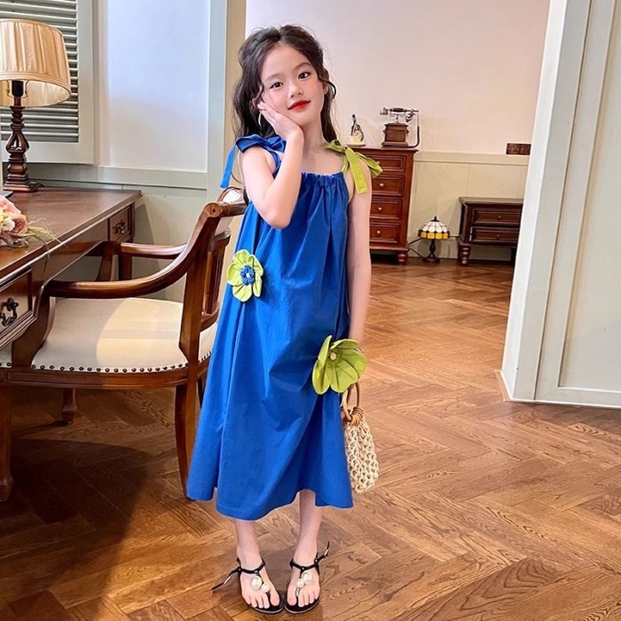 Girls, Middle And Older Children Klein New Dress Summer Children's Vacation Three-dimensional Fl