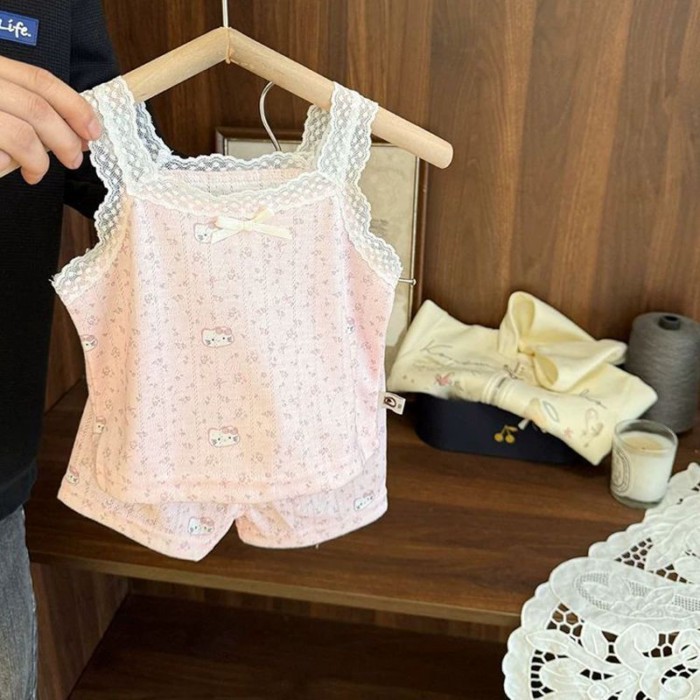 Breathable Thin Home Clothes Set For Baby Girls, Baby Girl Outer Wear, Girls Camisole Shorts