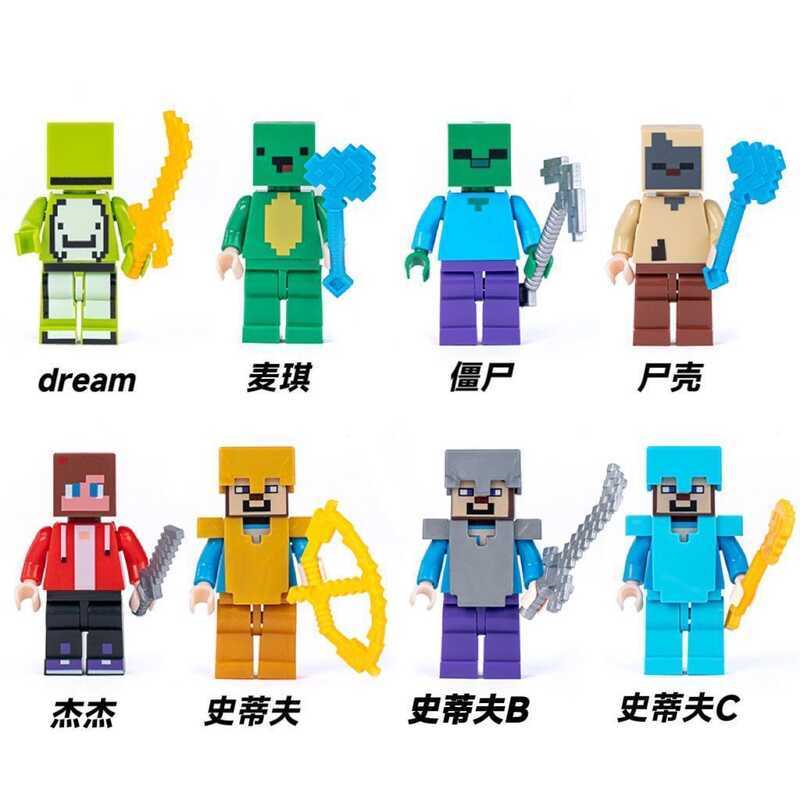 My World tương thích với LEGO: New Genie, Steve, Zombie, Weapon, Shield, TNT, các nhân vật lắp ráp, 