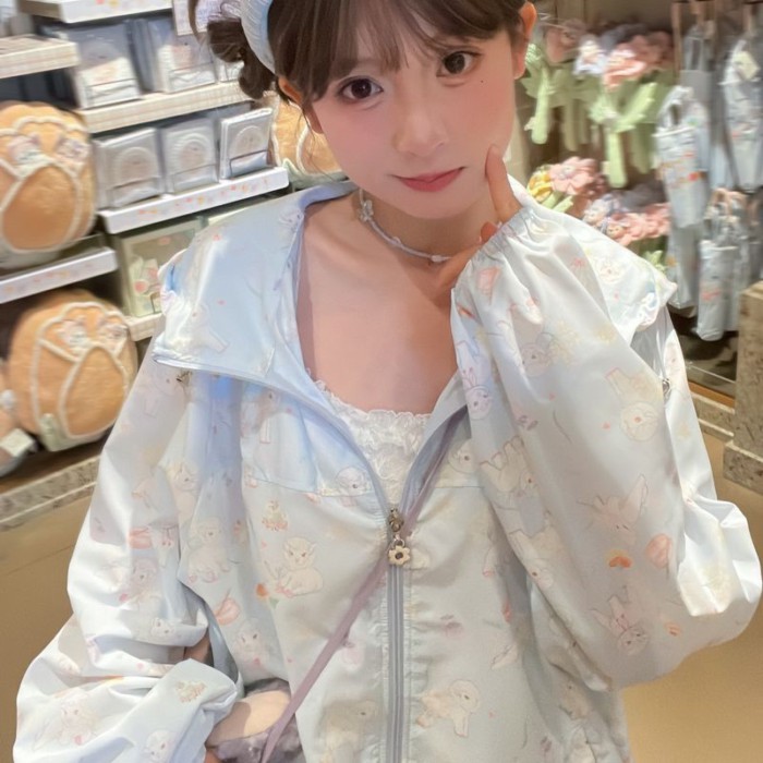 Summer Women's Sun Protection Clothing Cute Lamb Print Sun Protection Clothing Jacket Cute Gi