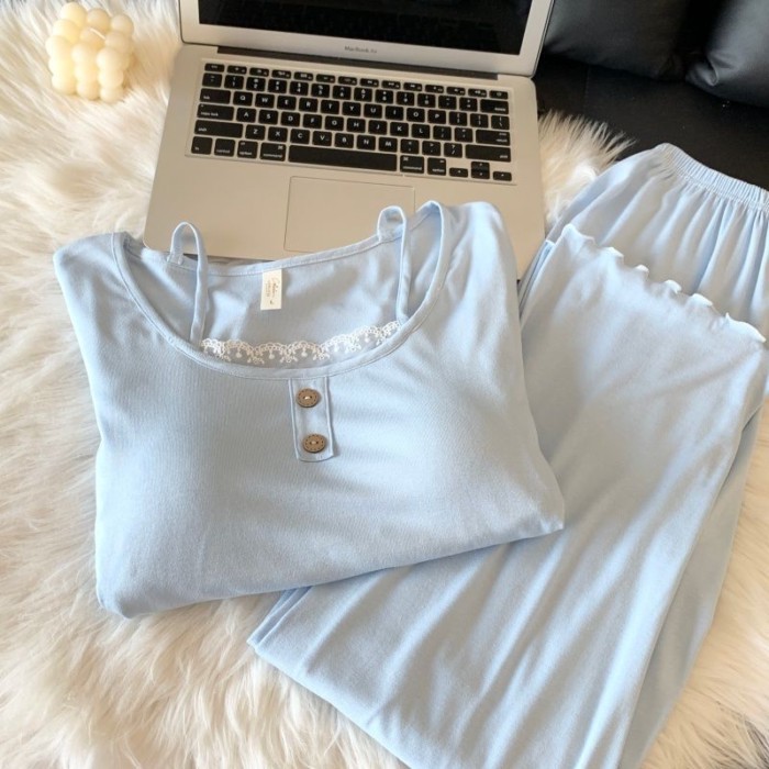 Modal Cotton High-end Pajamas With Breast Pads, Fairy Home Fragrance, Blue Home Clothes Set,