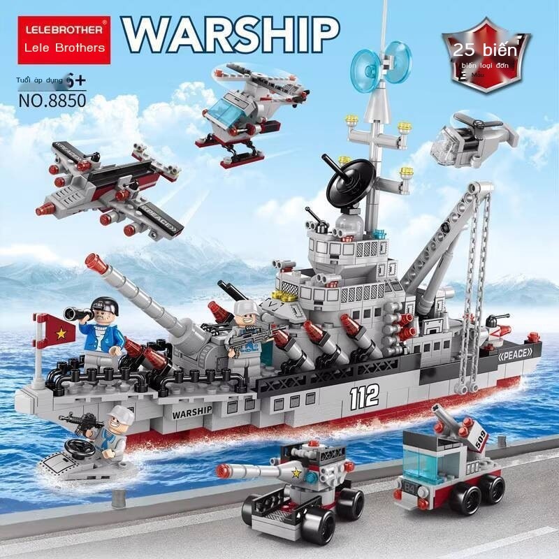 HOT- [ Ảnh thật ] Đồ chơi mô hình lắp ráp tàu sân bay quân sự Lele Brothers 112 Battleship, khối xâ