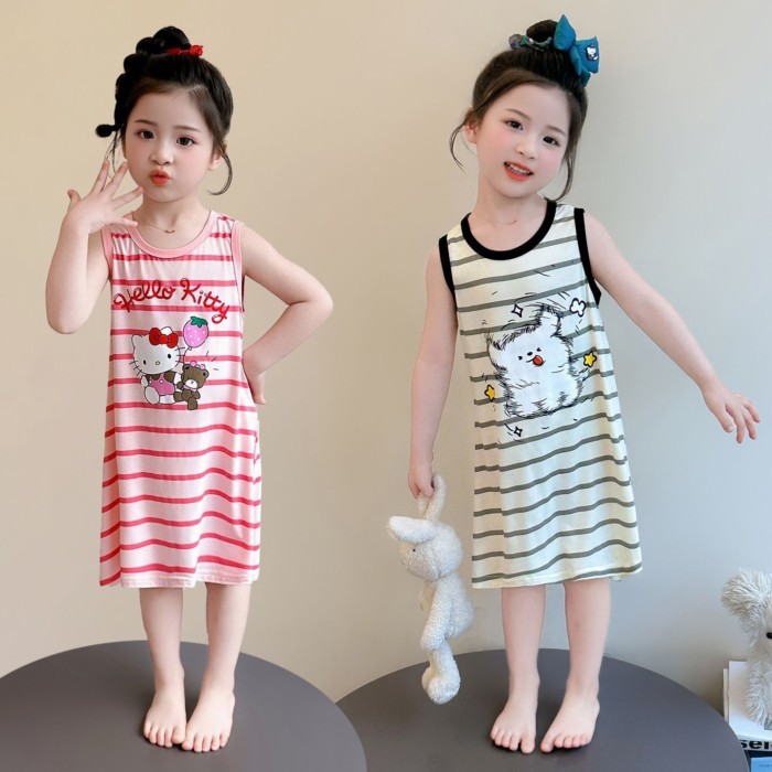 Girls Pajamas Summer Modal Girls Sleeveless Nightgown Baby Thin Air Conditioning Clothes Chil