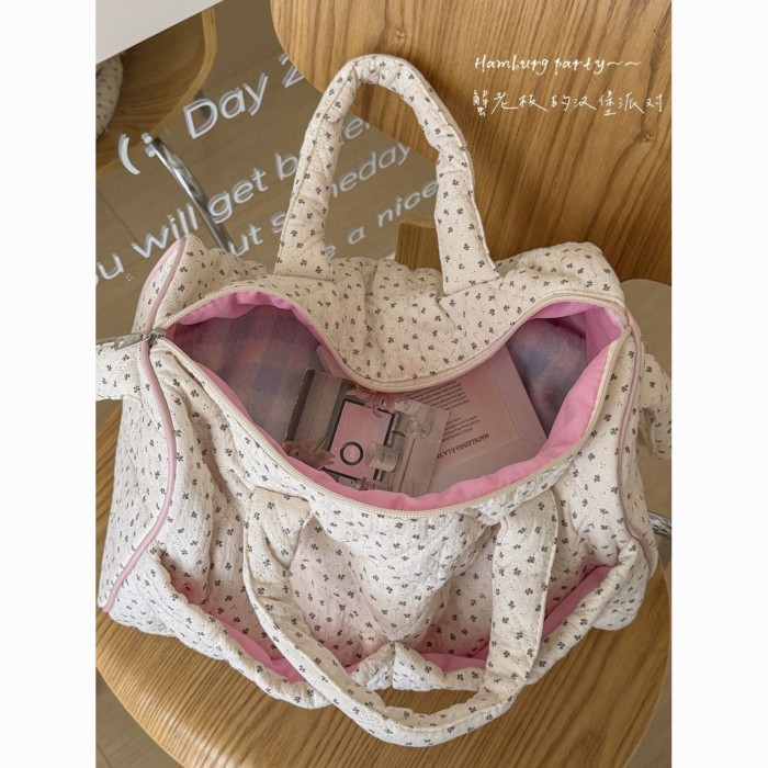 Pure White Floral Tote Bag For Traveling, High-looking, Large-capacity, Pastoral Style Multi-