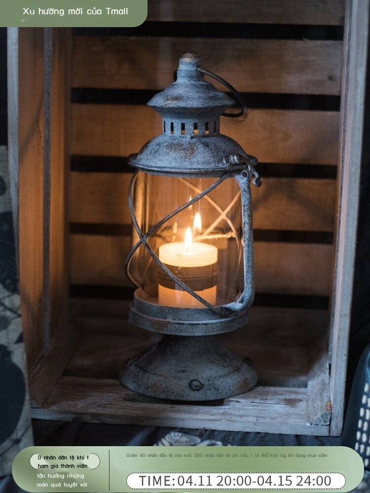 ,Juhan Châu Âu retro sắt chân nến đèn gió đèn dầu đèn lồng nhỏ đồ trang trí trang trí sân vườn li