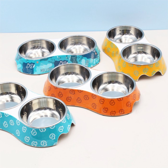 Bát đôi cho thú cưng Bát thép không gỉ Bát ăn cho mèo Bát cho chó Melamine Melamine Bát