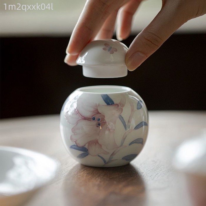 [GIÁ SỐC] Hũ đựng trà hoa huệ vẽ tay Mokiji Yonosaki, hũ gốm sứ kín, hũ đựng mini nhỏ gọn cao cấp c