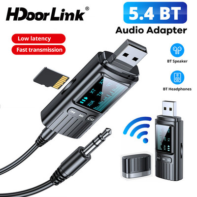 HdoorLink Bluetooth 5.4 Bộ thu âm thanh Bộ chuyển đổi xe hơi AUX 3,5 mm có micrô Hỗ trợ thẻ TF cho loa Bộ xe hơi TV Máy tính