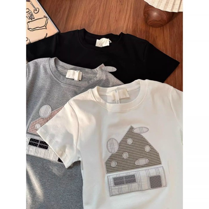 Korean Chic Embroidery Splicing Fairy House Short-sleeved T-shirt For Women In Summer Design, Sl