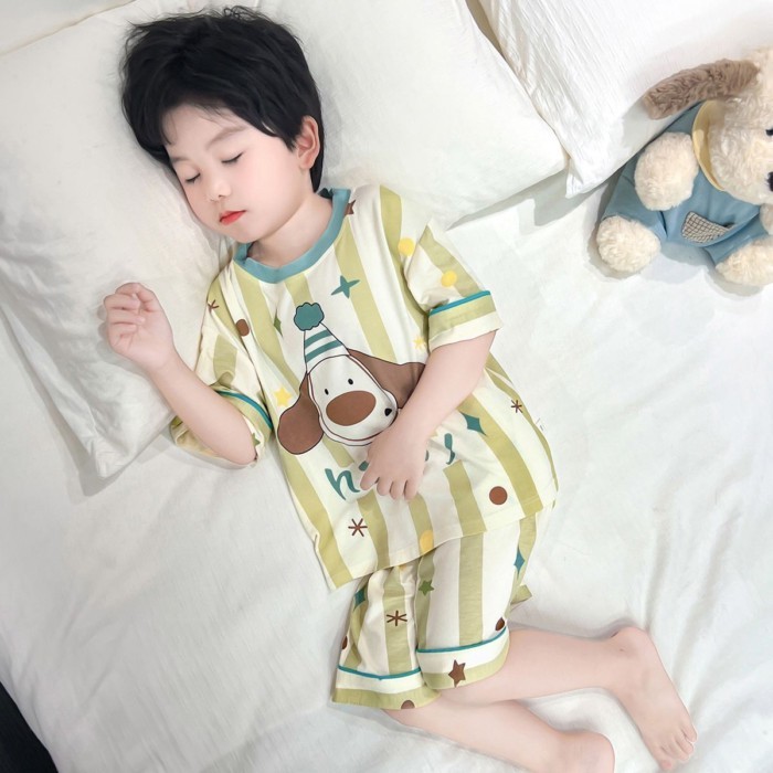 Children's Pajamas Boys Summer Short Sleeve Shorts Modal Home Clothes Thin Pajamas Cartoon Ba
