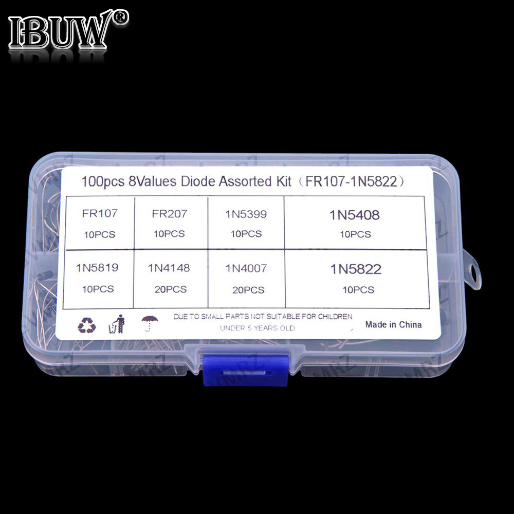 8Values 100 Chiếc Diode Các Loại KIT FR107 FR207 1N5399 1N5408 1N5819 1N4148 1N4007 1N5822 bộ