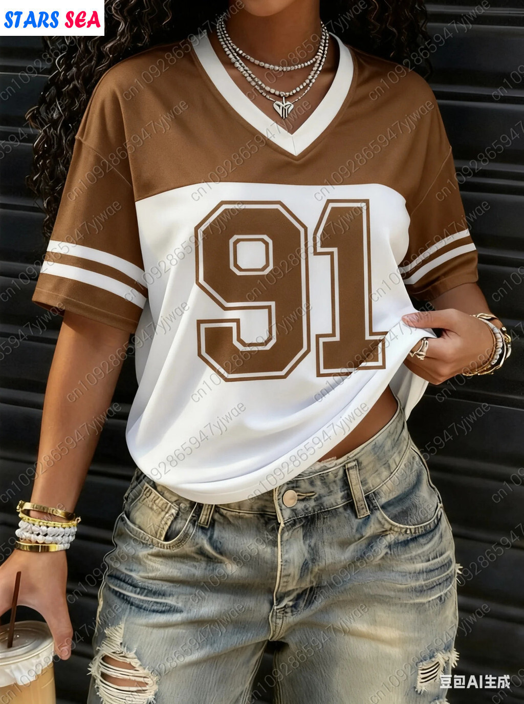 2026 Phong Cách Mỹ Nữ BUMBER 91 In Nhẹ Thoáng Khí VNeck Tay Ngắn Bóng Chày Jersey Nữ Jersey Jersey