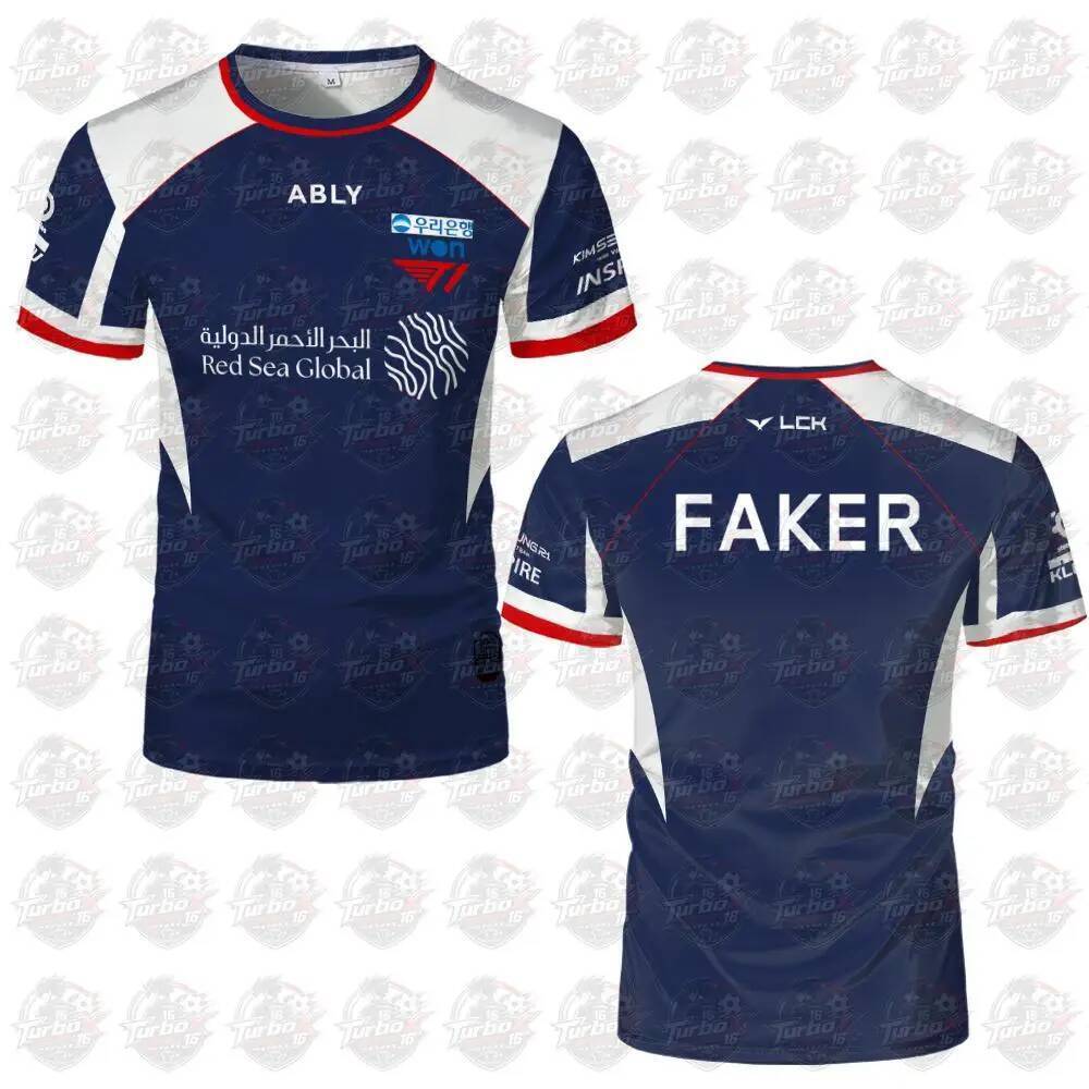 2026 MSI T1 Esports Team Jersey Áo thun Faker Xanh trắng Jersey Trò chơi mới Hỗ trợ cổ tròn hàng đầu