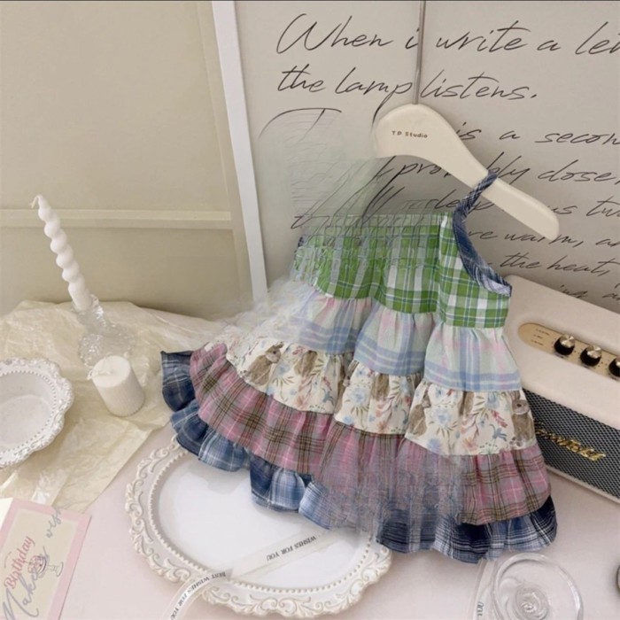 Children's Clothes Girls Miss Garden Lucky Rabbit Dress Western Style Retro Dress Spliced New Si