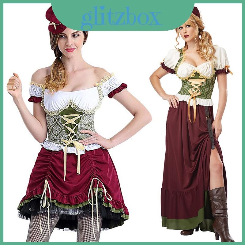 Váy thanh lịch Bavarian Dirndl cổ vuông phong cách Phục Hưng