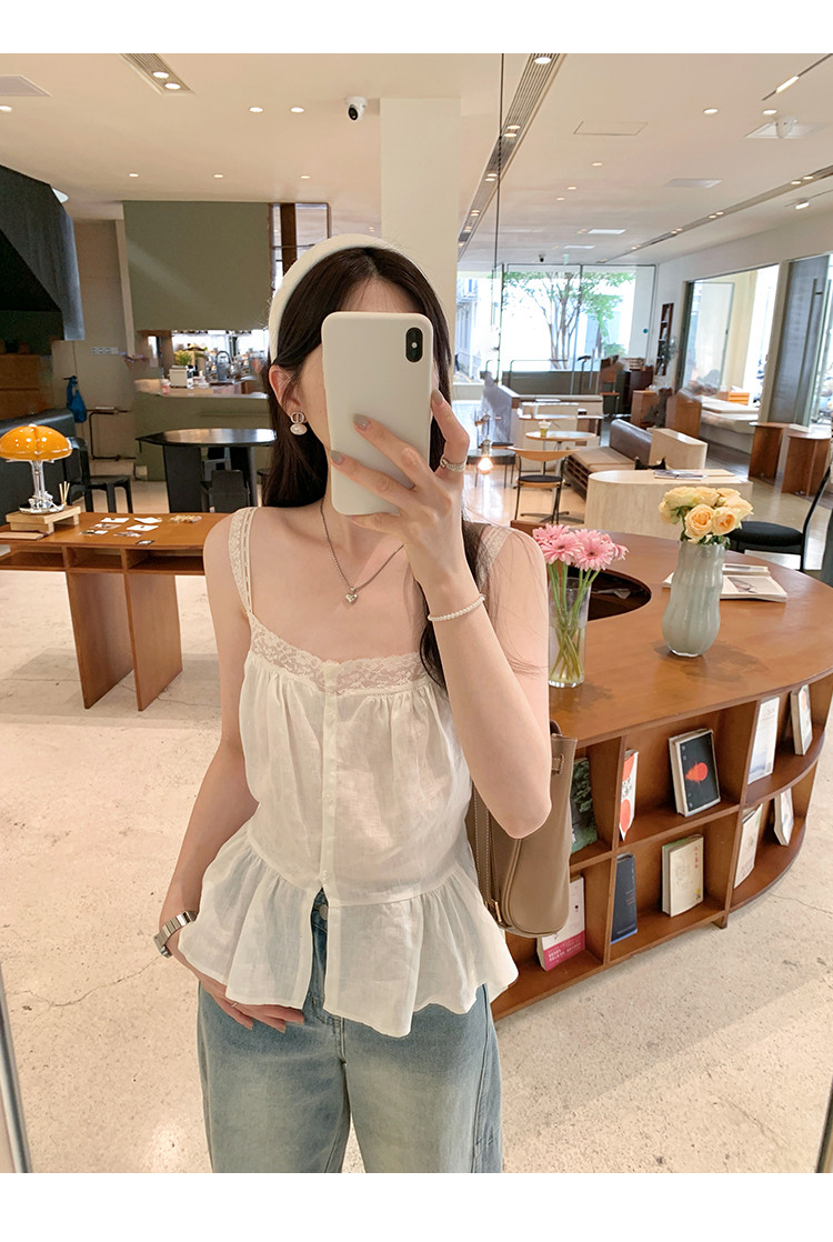 94239 Áo yếm không tay khâu ren ngọt ngào eo hẹp | BigBuy360 - bigbuy360.vn
