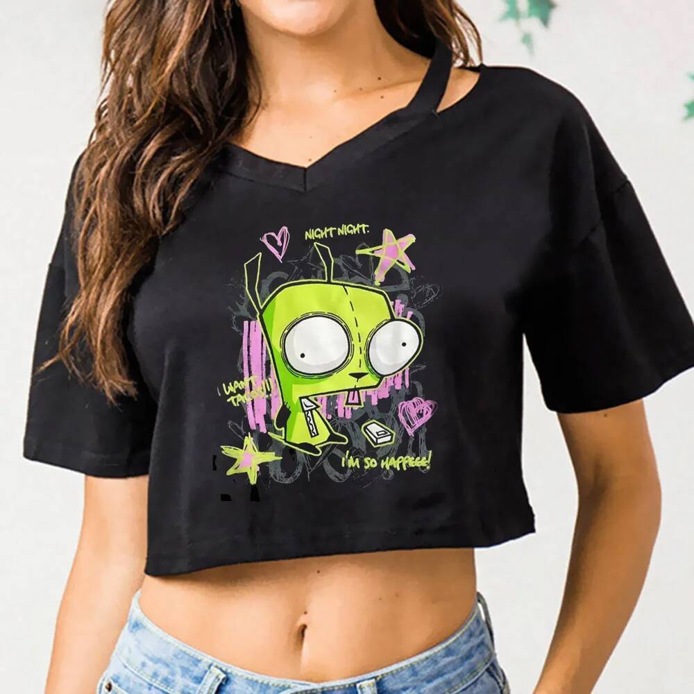 Invader Zim crop top shoujo baddie gothic nhật bản goth y2k áo thun y2k gyaru meme emo