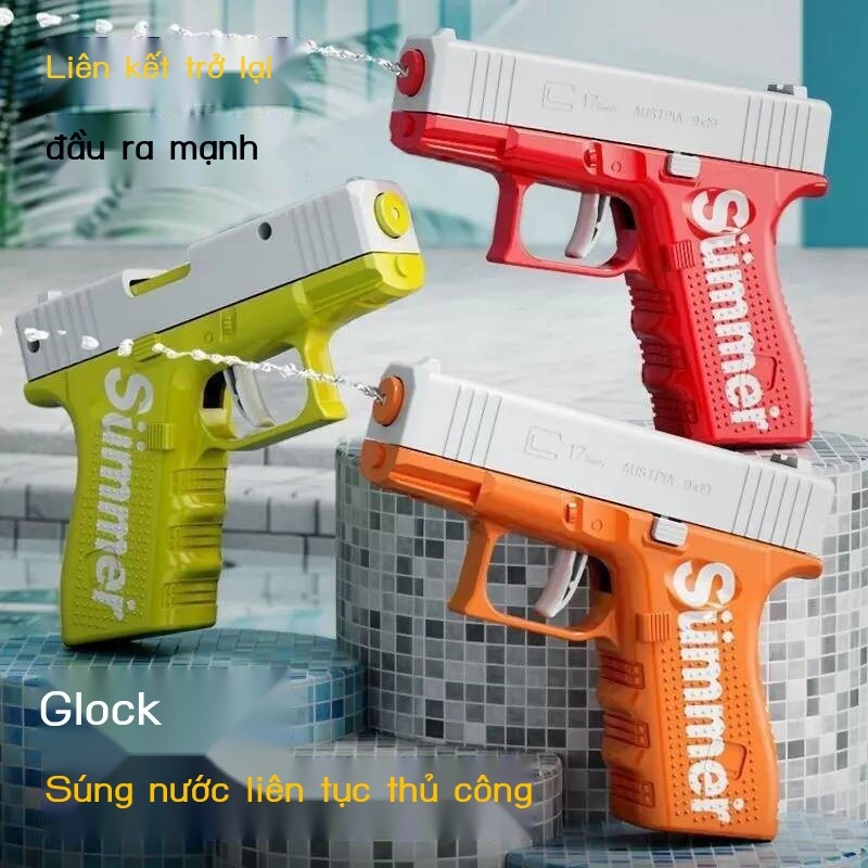 [Ảnh thật/Sẵn] Súng Glock tự động sạc lại, phun tầm xa 1911, đồ chơi nước cho trai và bé gái