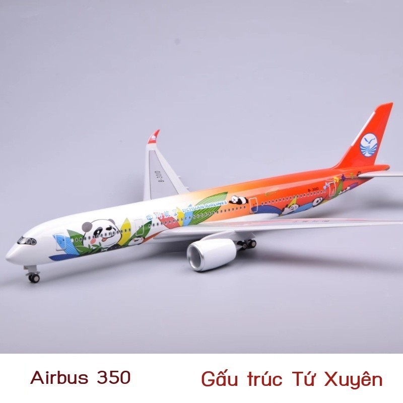 (Date mới) Sichuan Airlines mô hình máy bay Airbus A350 mô phỏng máy bay chở khách Panda đồ chơi tr