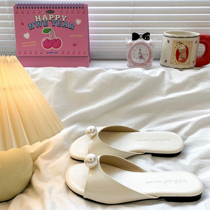 French Pearl Slippers New Chinese Style Flip-Flop Women's Shoes Summer Outerwear Beach Flip-Flop