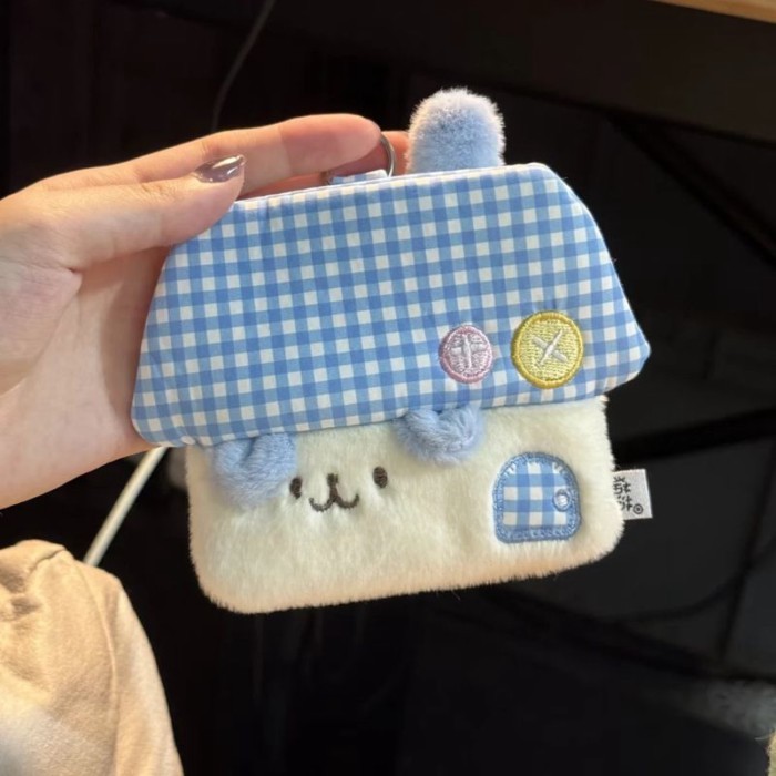 Little House Bag Plush Coin Purse Card Holder Headphone Bag Pendant Girl Korean Style Ins Sty