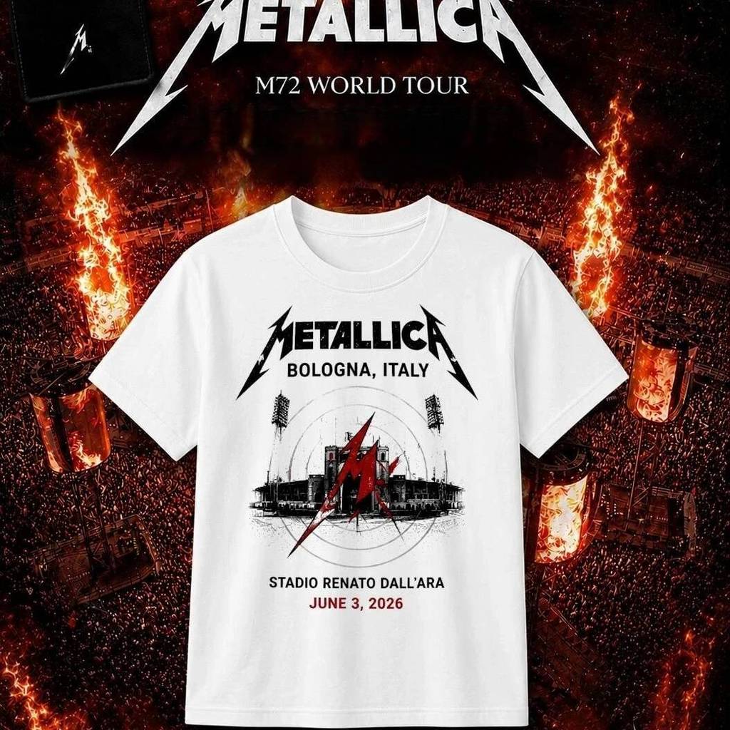Metallica M72 World Tour Bologna Ý 2026 đồ họa Áo thun 100 _ Cotton Unisex Áo thun nam nữ