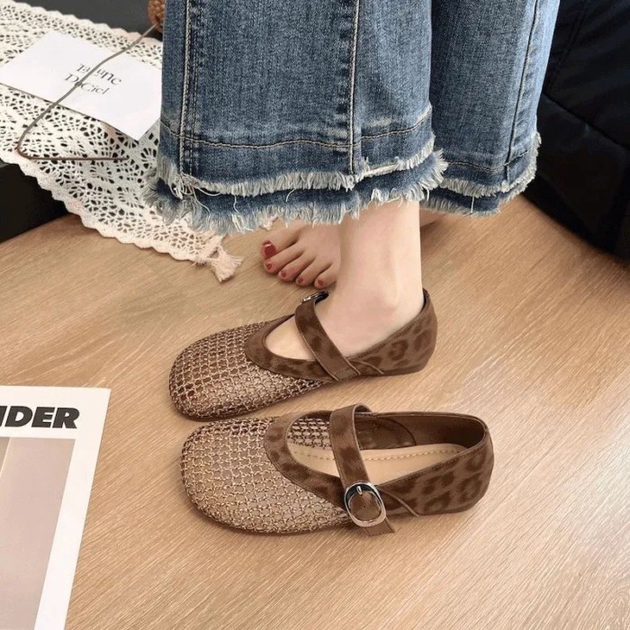 Xiaoniba Light Luxury See-through Mesh Leopard Print Shoes For Women Spring And Summer Fashio