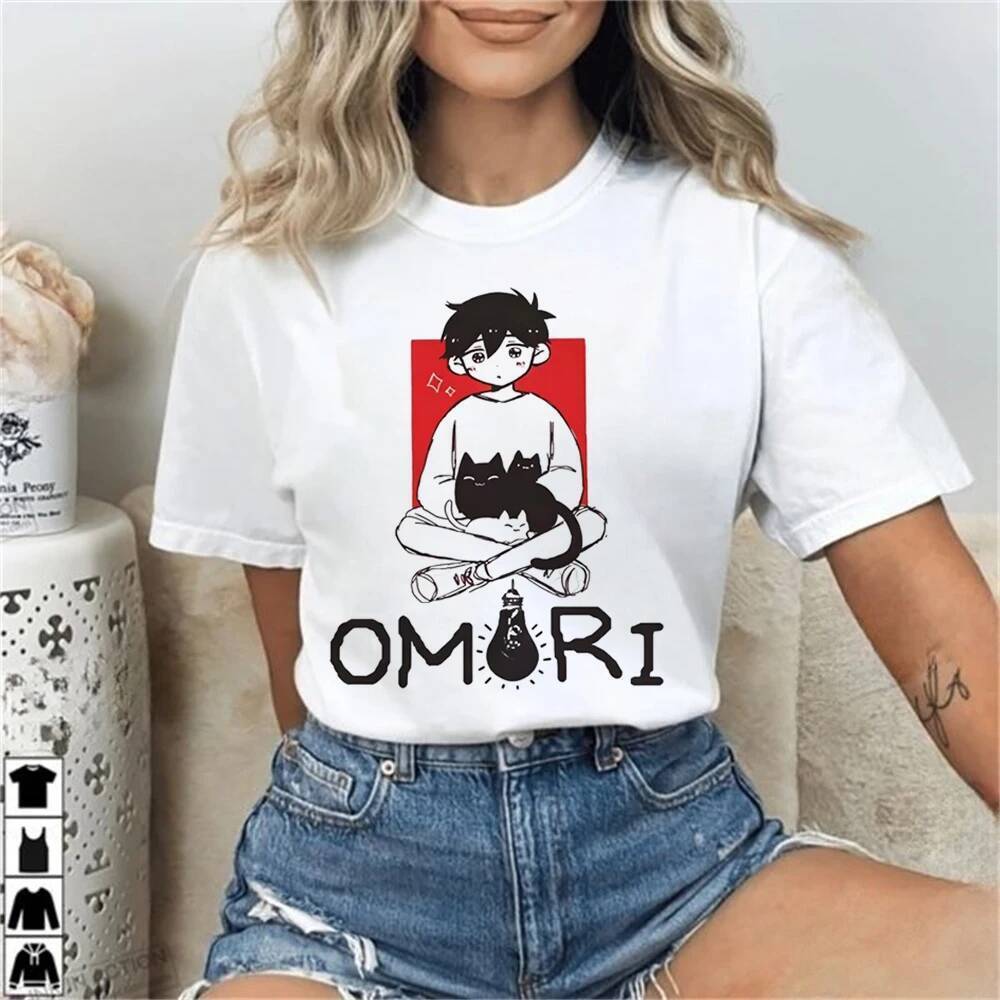 Áo thun Omori tuổi teen dễ thương gothic thay thế áo thun ảo giác thẩm mỹ harajuku y2k 80s
