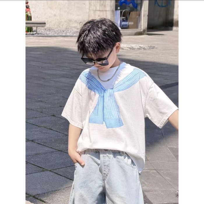 Children's Short-sleeved T-shirt Fun Printed Boys' Clothing Boys New Summer Trend Pure Cotton