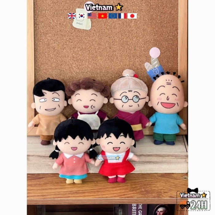 Quạt ngoại vi Chibi Maruko-chan Bộ sưu tập gia đình Maruko-chan Búp bê bông 10cm búp bê hương vị ca