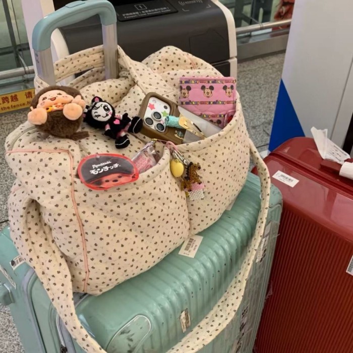 Pink Floral Storage Bag Travel Bag Cosmetic Bag Large Capacity Sundries Casual Travel Handbag