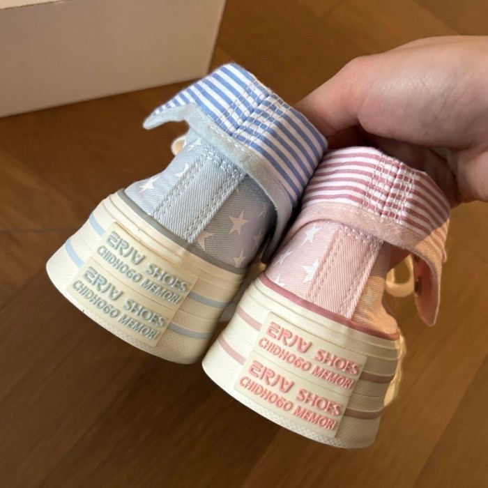 American Style Canvas Shoes European And American Style Pink Striped Cuffed Sneakers Women's Hei