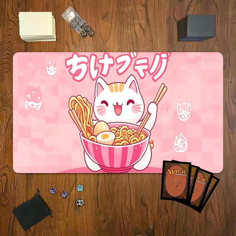 Kawaii Neko Ramen Cat Hồng Chuột Chơi Game Dễ Thương Miếng Lót Playmat 24 "X14" MTG TCG Thảm Để Bàn 