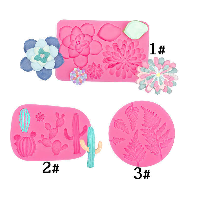 Xương Rồng Bóng mọng nước Hoa Cúc Lá Dương xỉ Mimosa Handmade Mềm Gốm Rừng Fondant Bánh Khuôn Silico