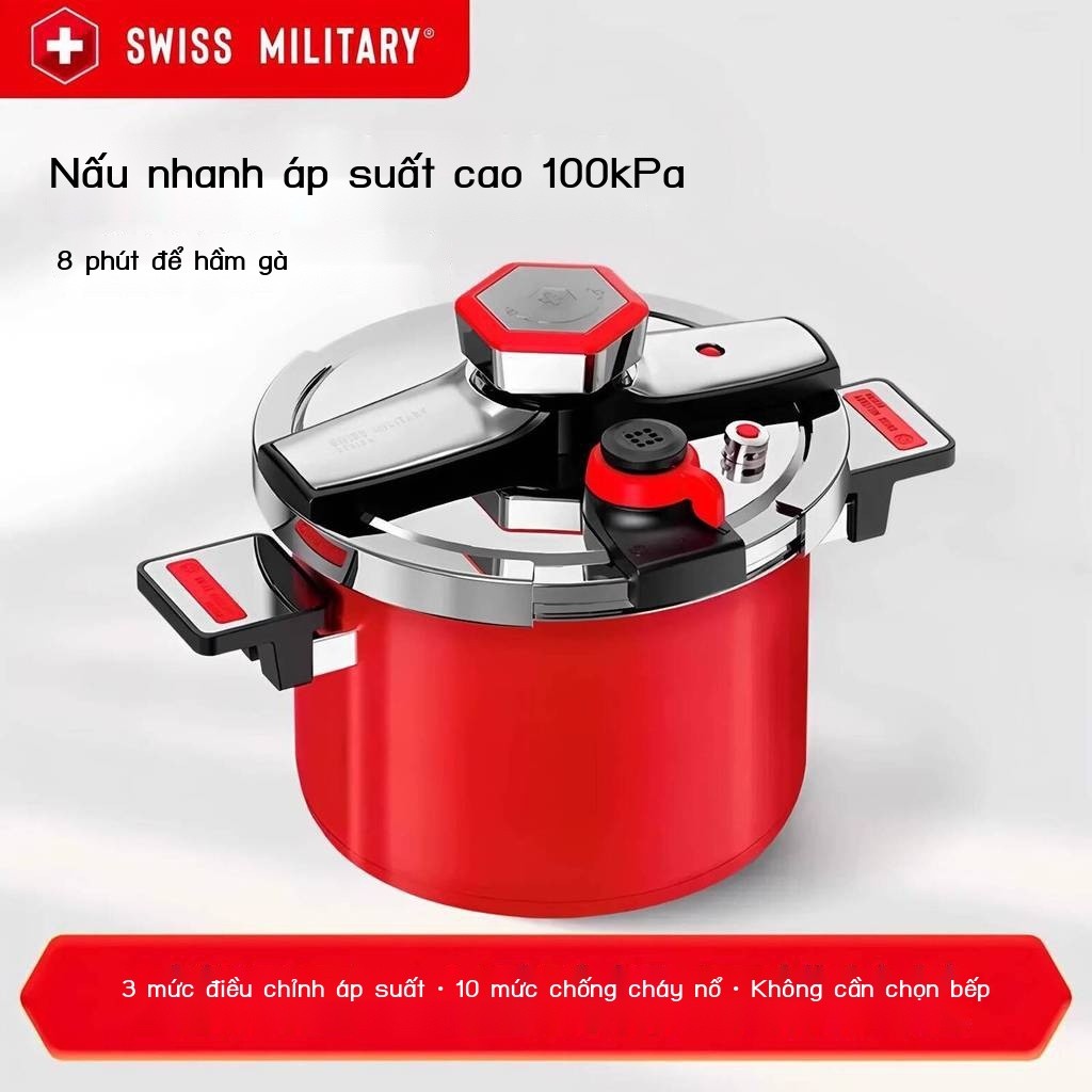 Nồi áp suất gia đình bằng thép không gỉ 304 SWISS MILITARY, chống nổ, dùng được cho gas và bếp từ