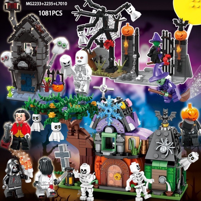Tương thích với Halloween Ghost Skeleton Pumpkin Monster Boy Building Block Building Toy