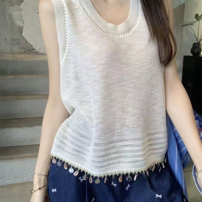 Korean Style Sequined Tassel Design Summer New Loose Camisole Women's Sleeveless Tops For Wom