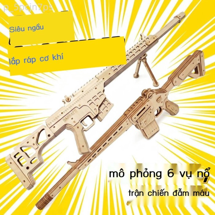 [Siêu Hot]  Mô lắp ráp Barrett AK47, xếp hình 3D bằng gỗ thủ công độ khó cao, súng đồ chơi dây thun