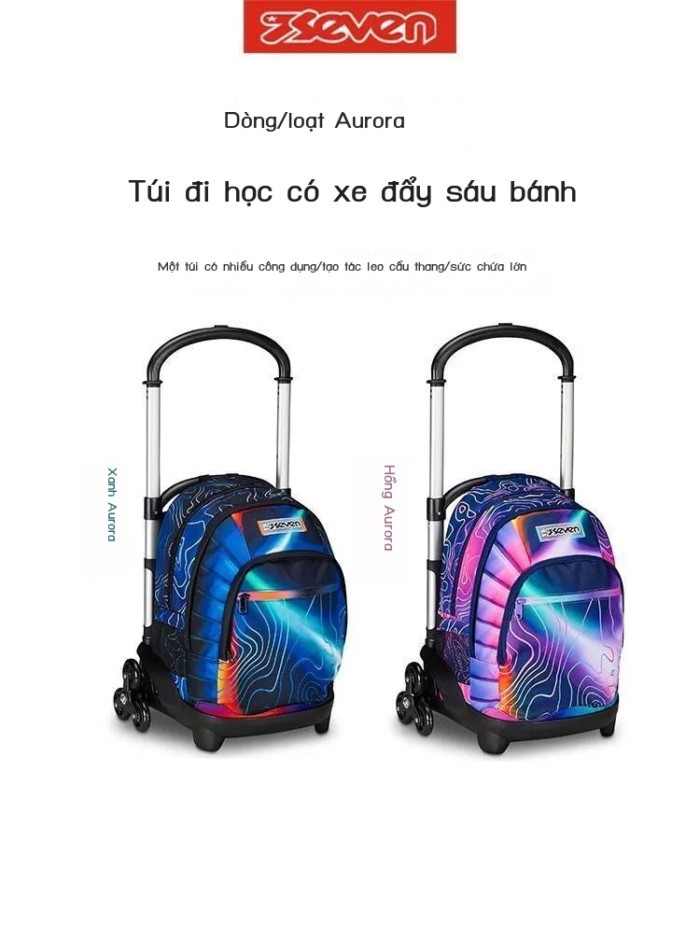 Ba lô xe đẩy Italy 7seven Aurora 6 bánh xe, khả năng leo cầu thang, có thể tháo rời gấp gọn, phù hợ